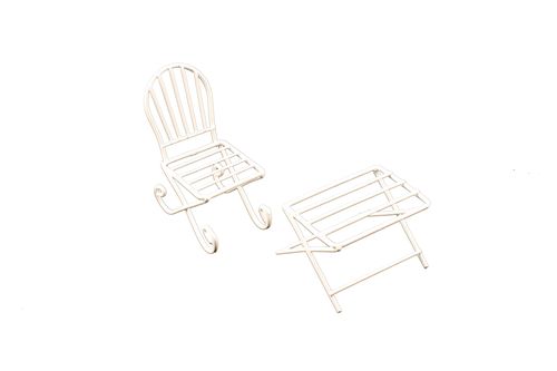 Металлические чайный столик и кресло белые; Стол: 6*4см Кресло:4*7.5см SCB271024
